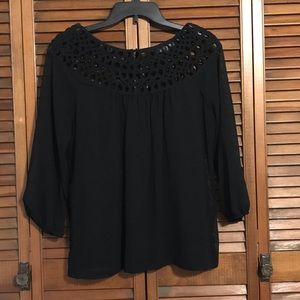 Black Sheer Blouse with Lattice Neck